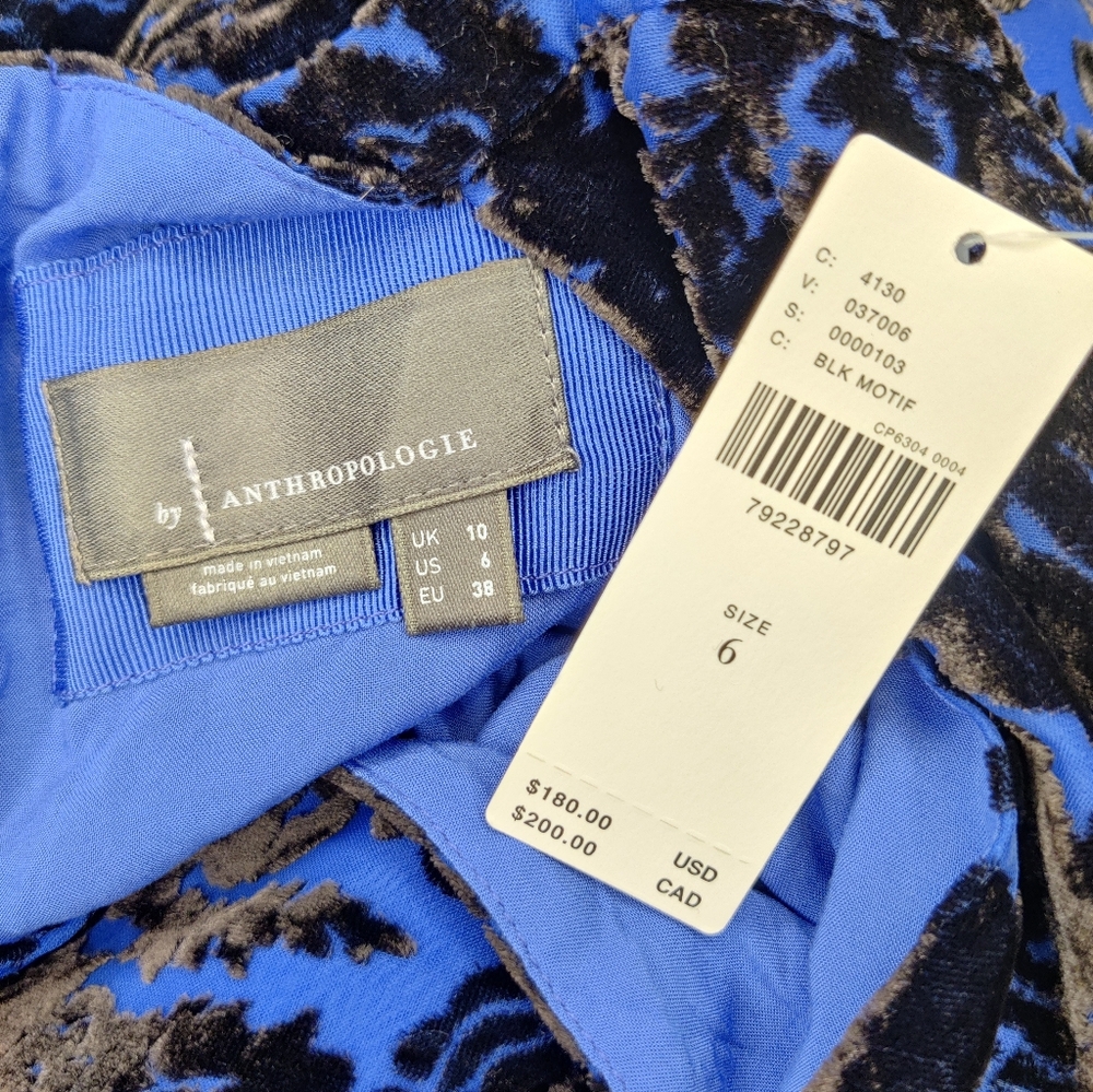 NWT! Anthropologie Royal Blue and Black Velvet Dress - Picture 3 of 3